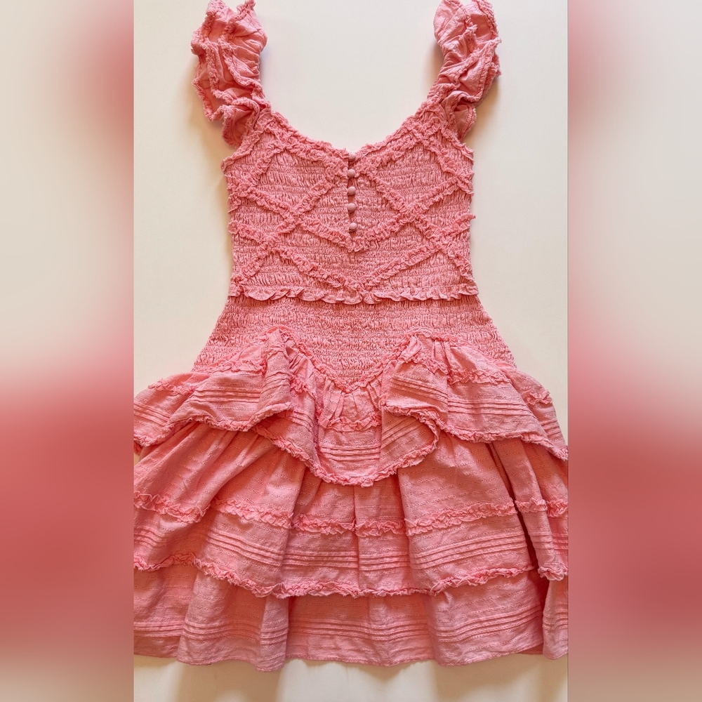 LoveShackFancy Pink Ruffled Mini Dress